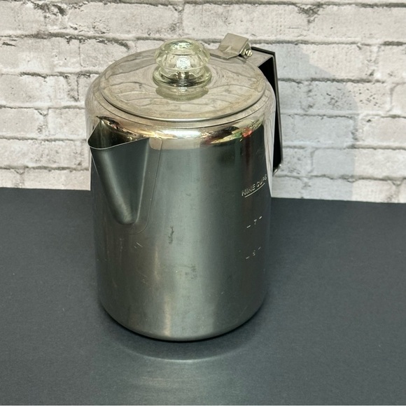 Vintage Metal Percolator Coffee Pot 9 Cup Nine Cups Glass Knob Lid - Picture 6 of 11